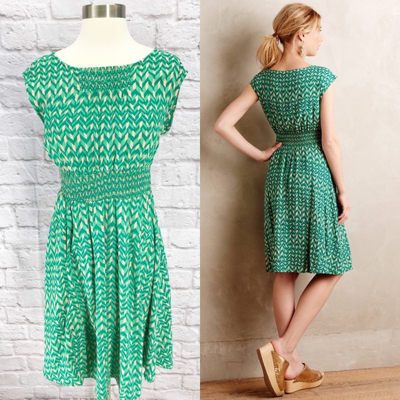 •Maeve• Evaline Printed Dress Green Anthropologie - Picture 2 of 5